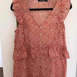 Soft Orange/Red Floral Button-Down Top